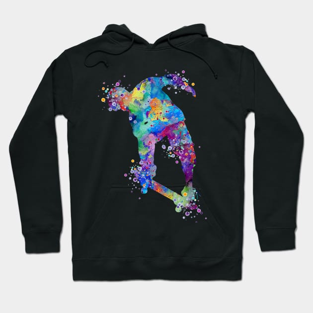 Boy Skateboard Nose Grab Trick Watercolor Silhouette Hoodie by LotusGifts